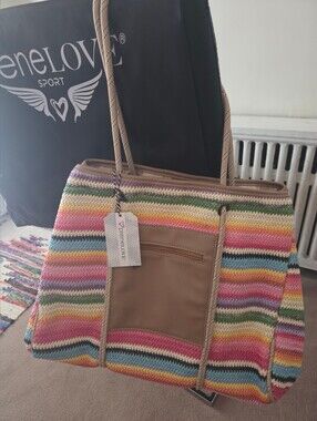 Prene LOVE - Large Multicolor Raffia Striped Tote